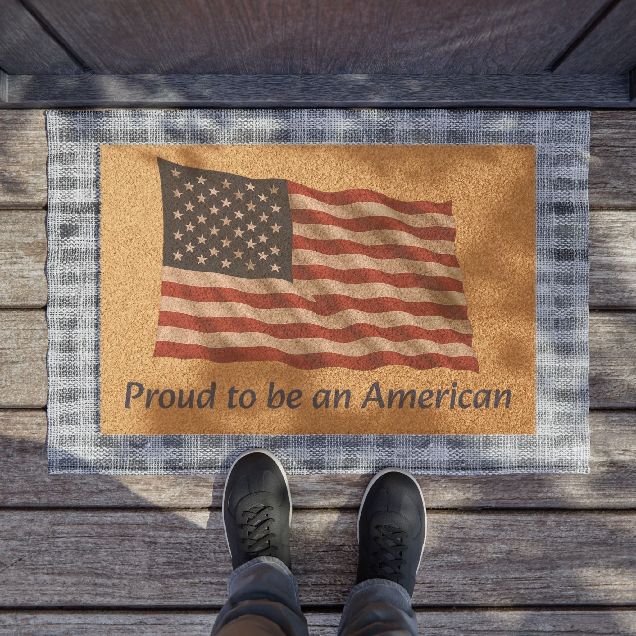 Proud to be an American Patriotic Doormat USA Flag Entrance Mat Outdoor Welcome Mat Independence Day Decor 4th of July Gift