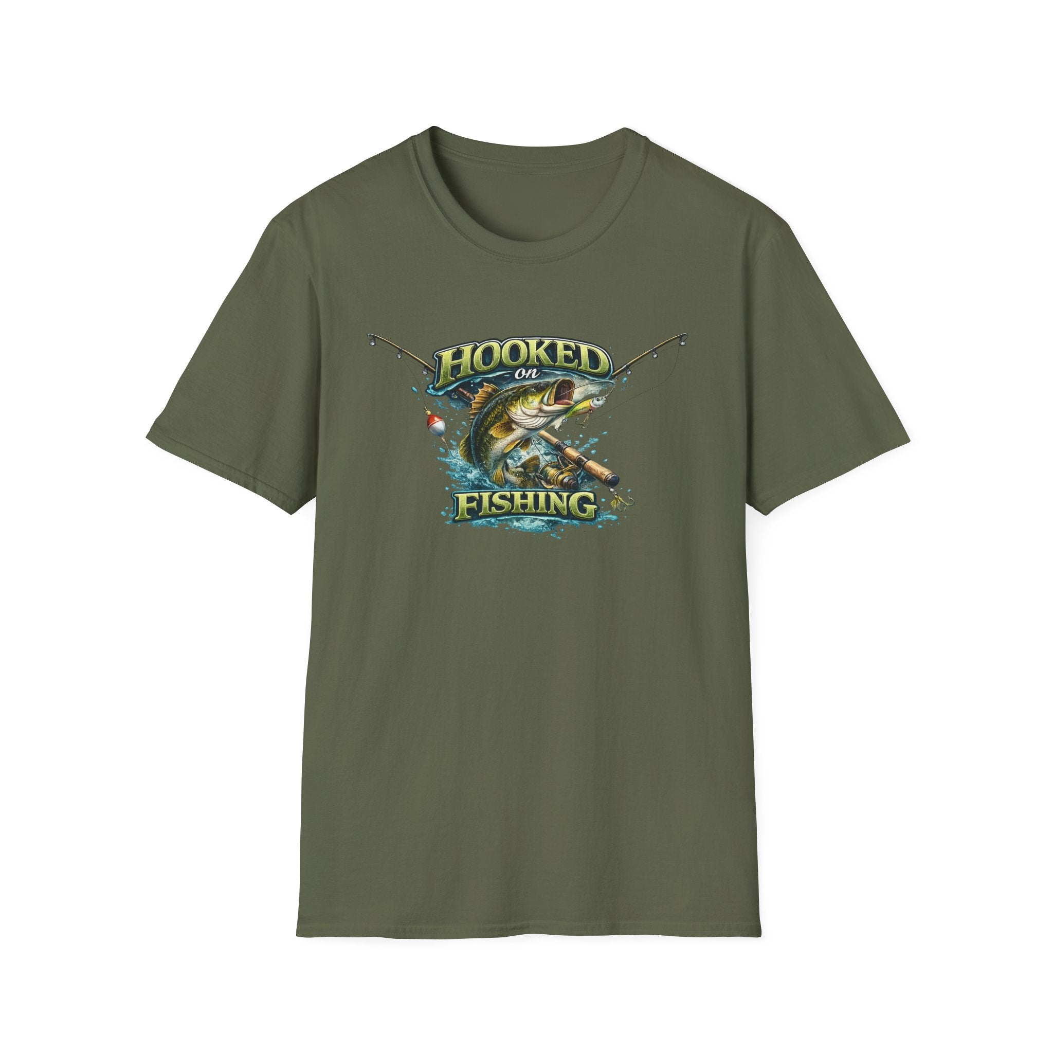 Hooked on Fishing T-Shirt Bass Fishing Graphic Tee for Anglers 8 colors 100% cotton