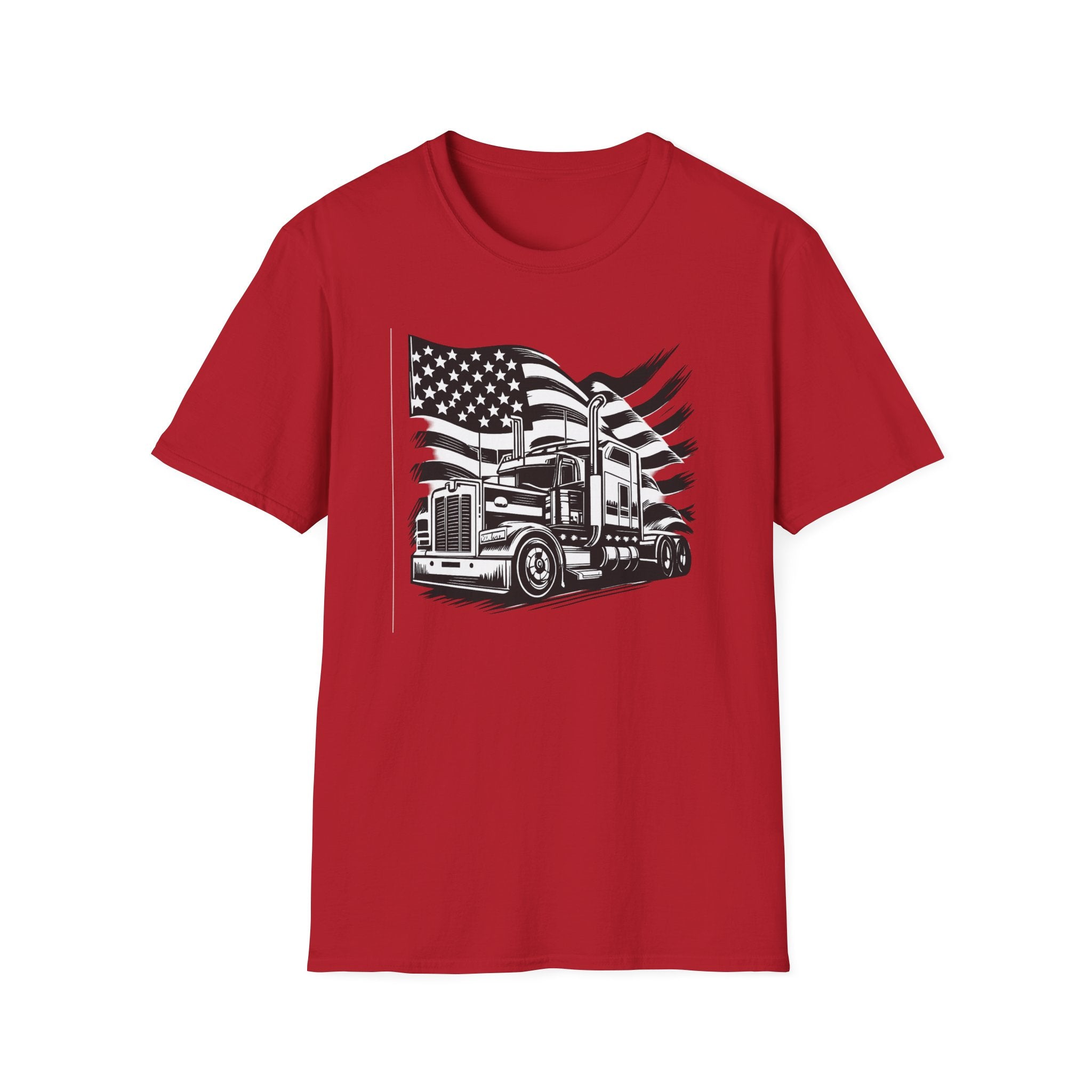 Amerikanischer Trucker Stolz T-Shirt Patriotischer Sattelzug Grafik T-Shirt für LKW-Fahrer USA Flagge Big Rig Shirt 5 Farben 100% Baumwolle