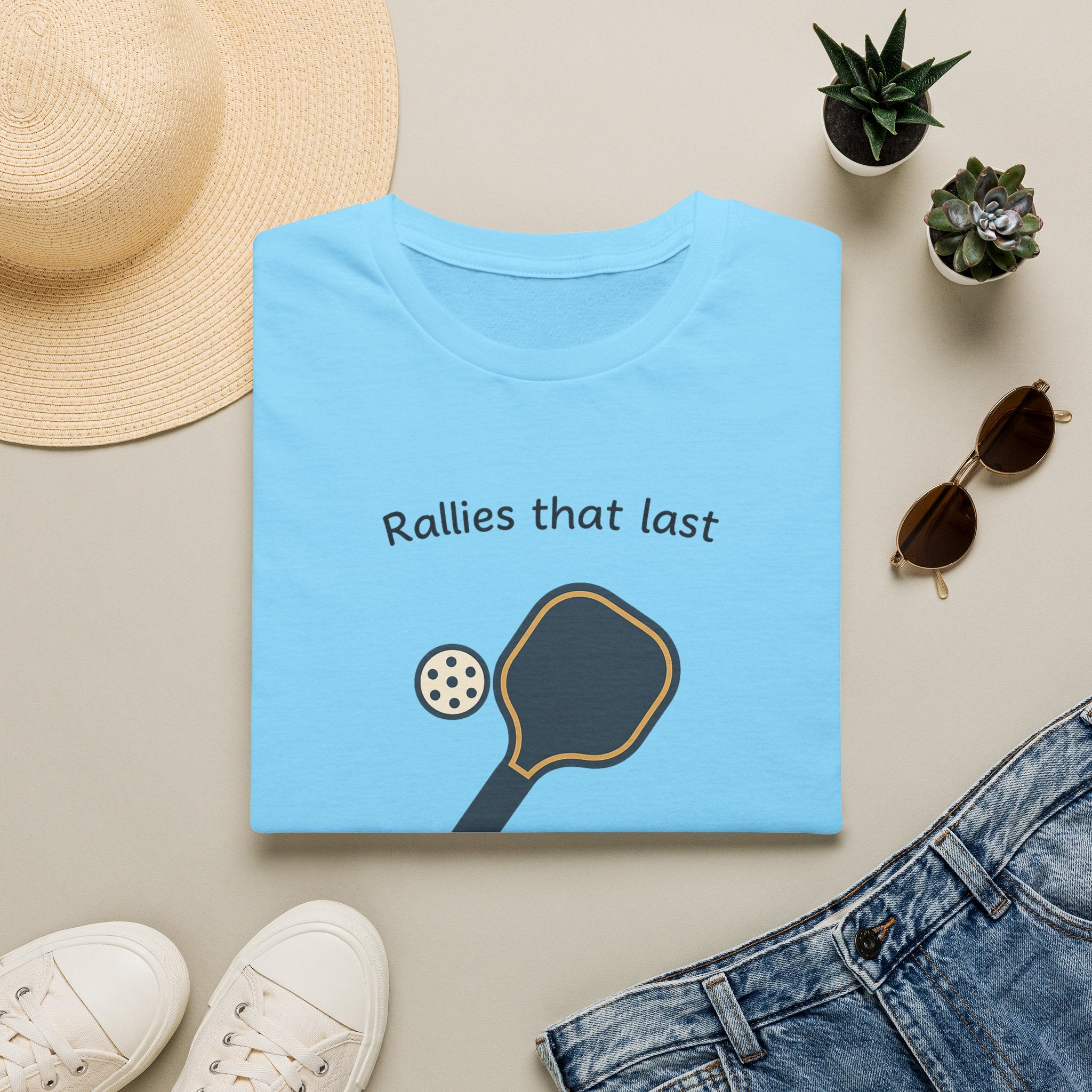 Sats and Stripes Pickleball Friends Forever T-Shirt Tee Rallies That Last Friendships That Last Longer Blue Folded