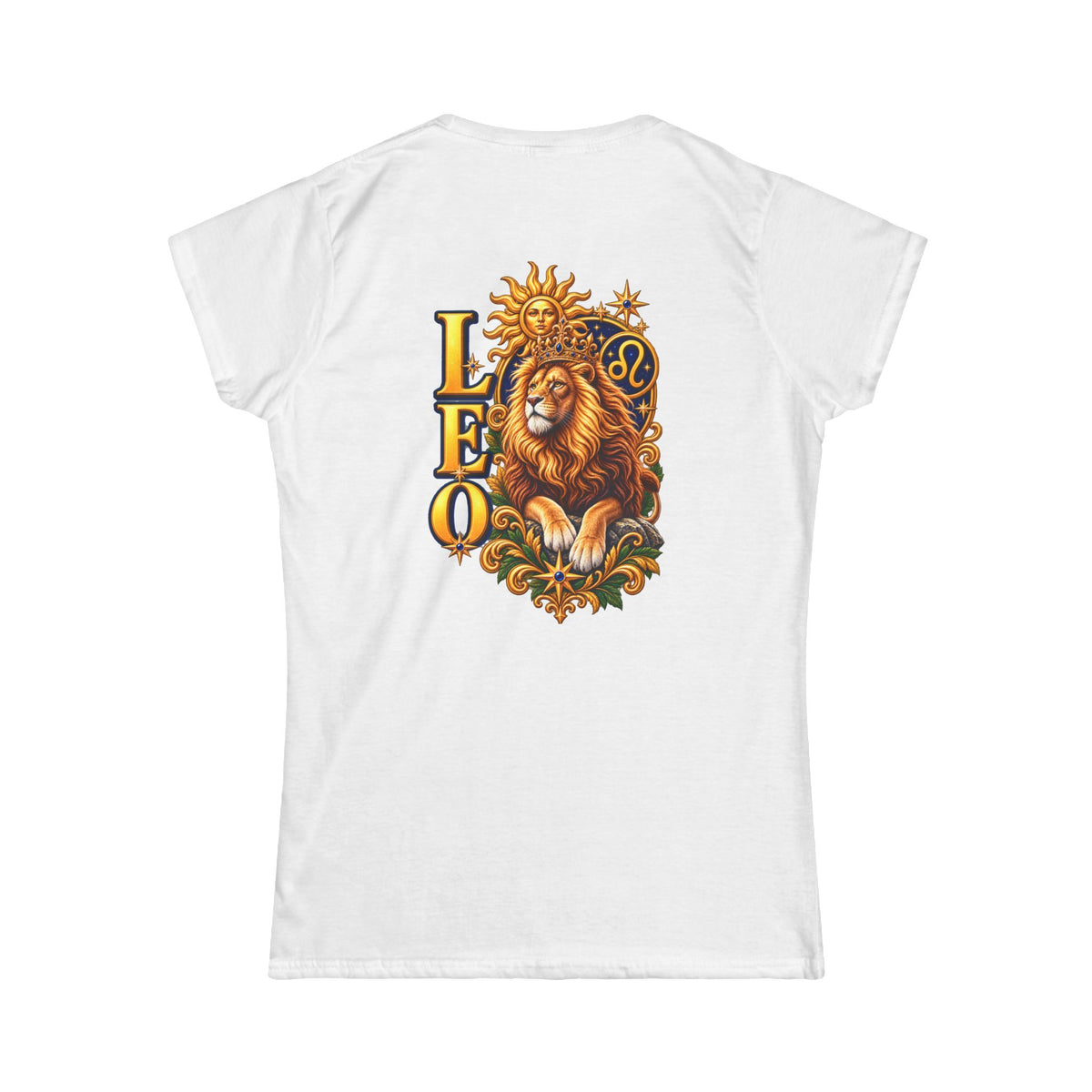 SatsandStripes.com Women’s Leo Zodiac SoftStyle T-Shirt – Bold Lion Astrology Tee for Confident Leo Women White