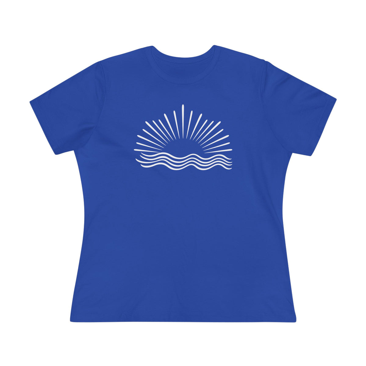 SatsandStripes.com Women’s Minimalist Sun & Waves T-Shirt – Relaxed Fit Cotton Beach Tee Royal Blue