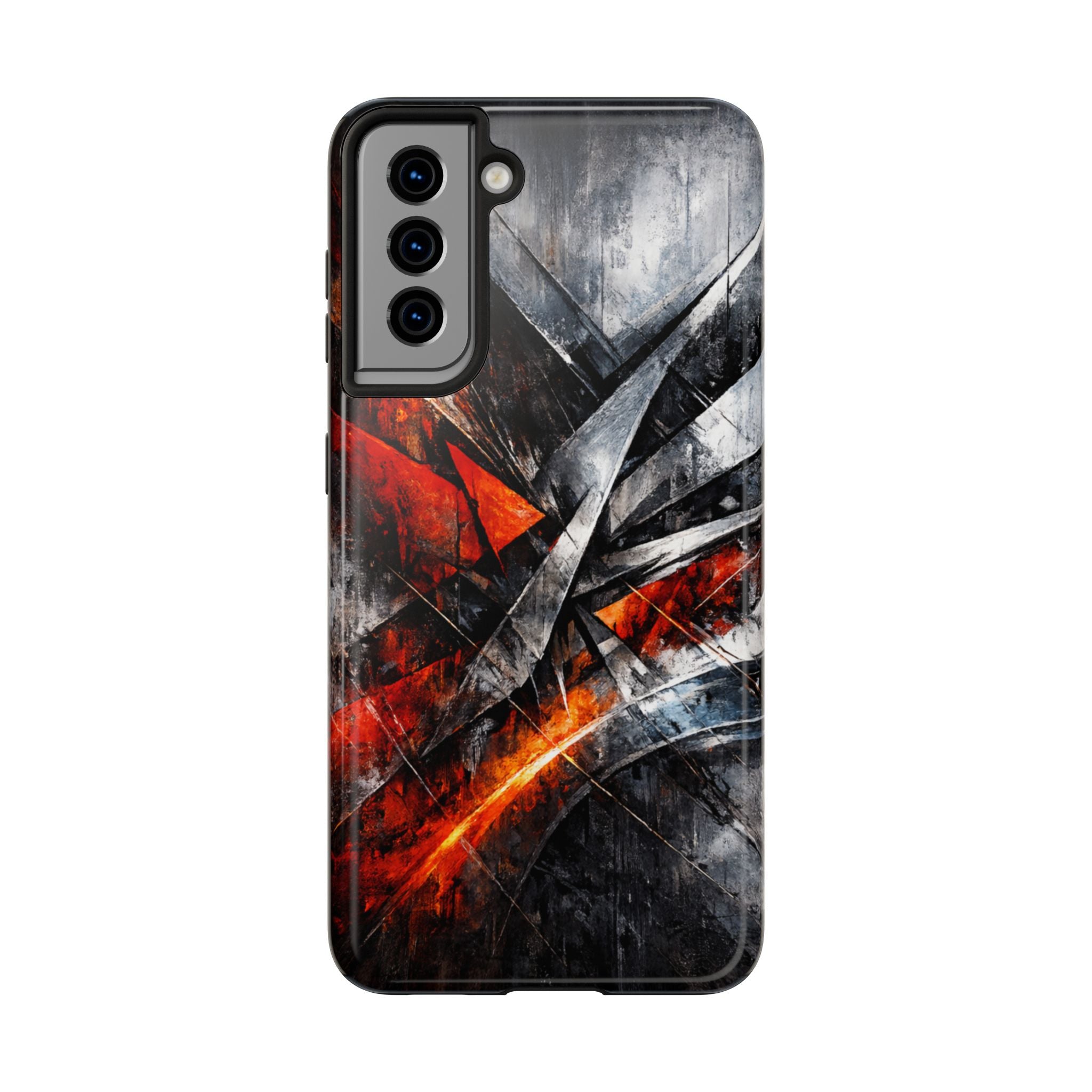 Abstrakte Rot-Schwarze Handyhülle Geometrisches Armor-Design Stoßfeste Hülle iPhone & Samsung