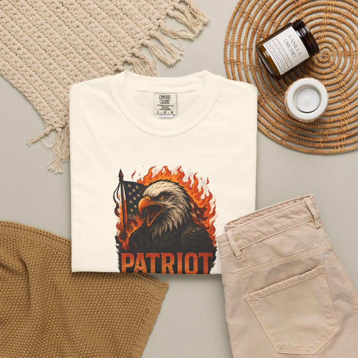 SatsandStripes.com Patriot Eagle T-Shirt Bald Eagle American Flag Graphic Tee Freedom-USA Pride Ivory