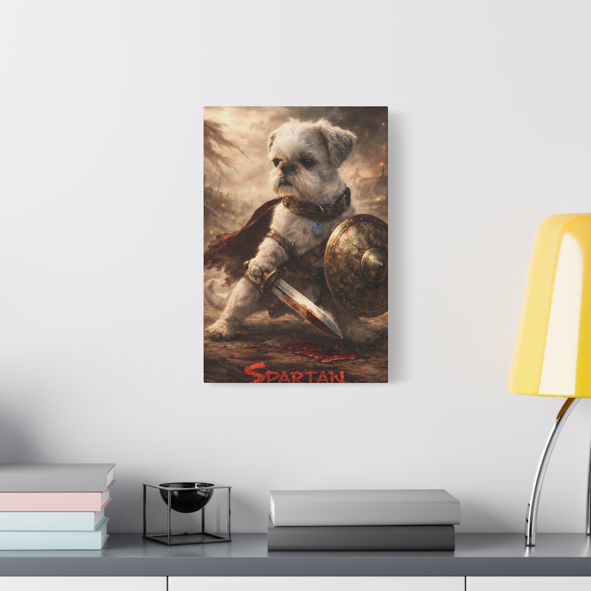 Custom Pet Warrior Canvas Spartan Dog Art Personalized Battle Dog Wall Art Epic Pet Portrait 12 x 18