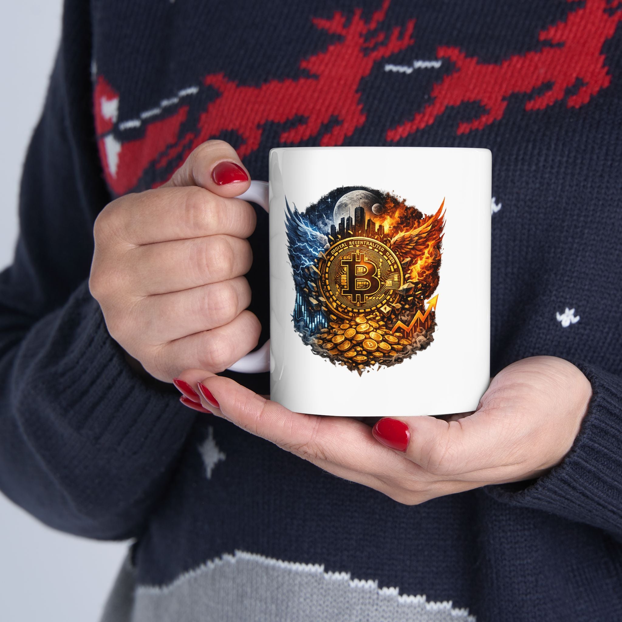 Bitcoin Fire & Ice Mug Crypto Coffee Cup Bullish BTC Art Mug Cryptocurrency Investor Gift Crypto Trader Desk Mug 11 oz