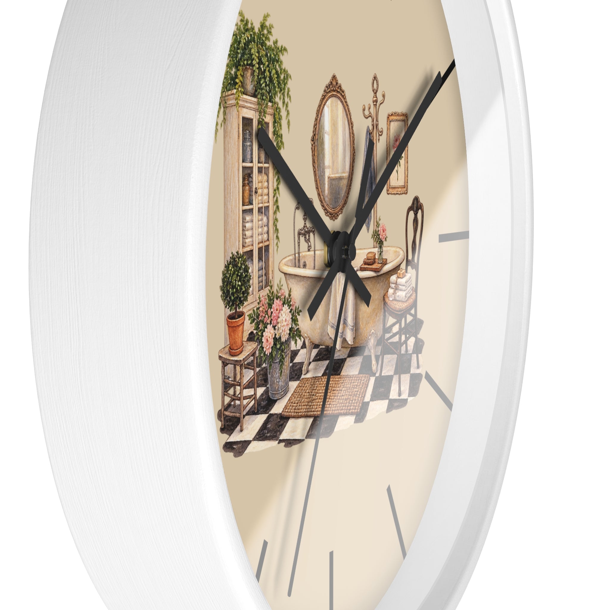 SatsandStripes.com Vintage Bathroom Wall Clock – French Country Bathtub Décor Silent 10" Clock