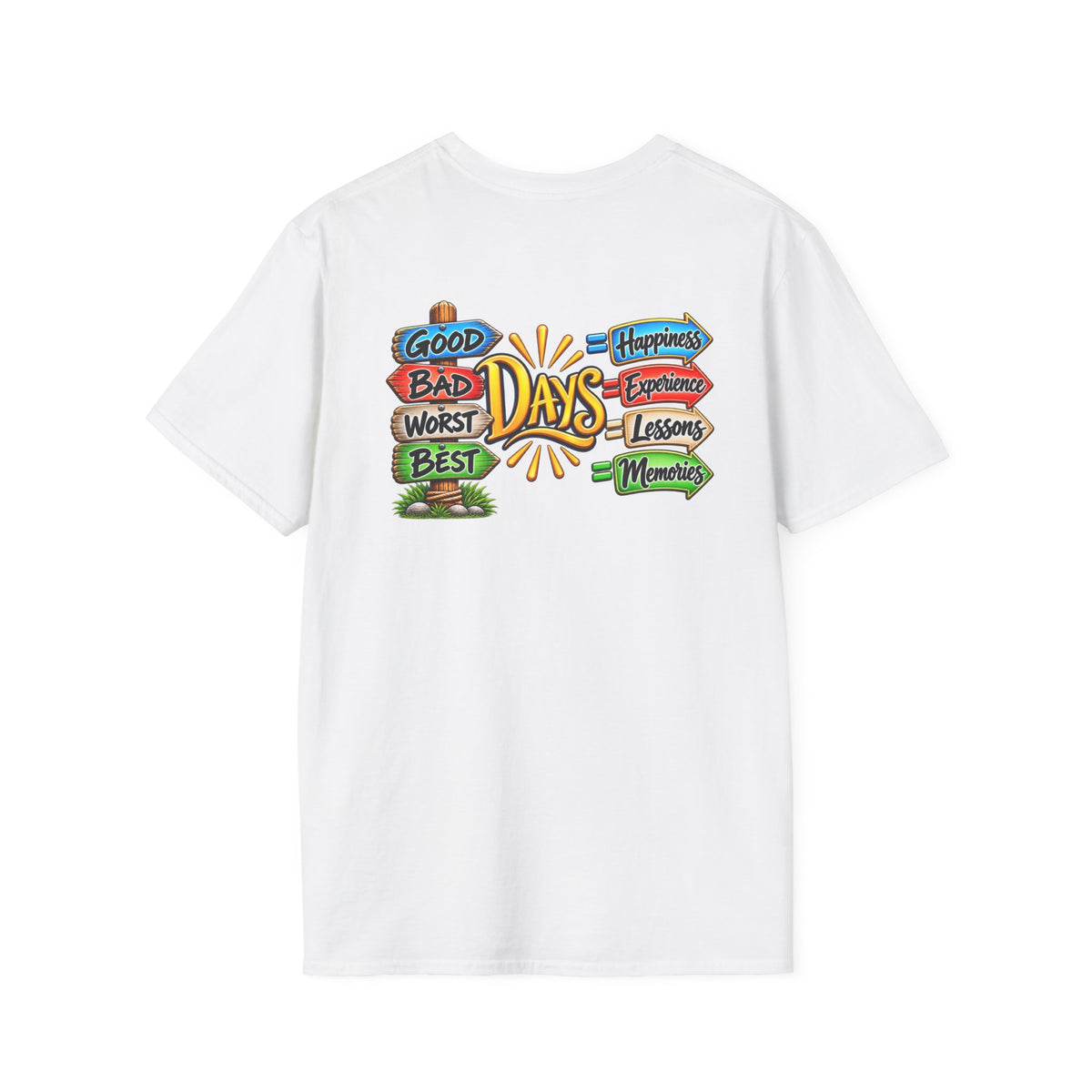 SatsandStripes.com Positive Vibes All Day Softstyle® T-Shirt – Good Days, Life Lessons & Memories Graphic Tee White