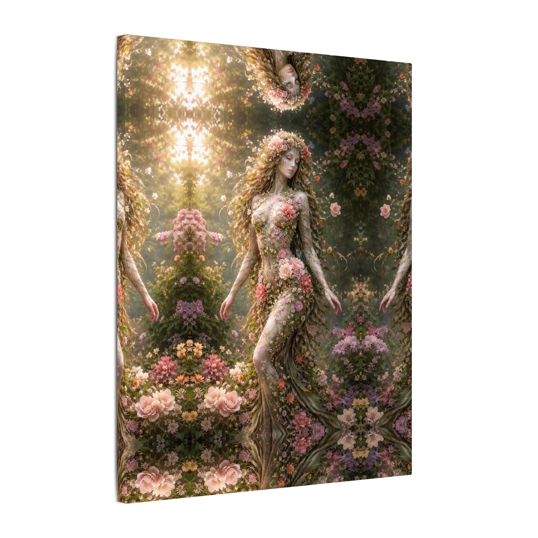 Botanical Goddess Canvas Art Floral Woman Wall Art Nature Inspired Fantasy Canvas Boho Dorm Decor 16" x 20"