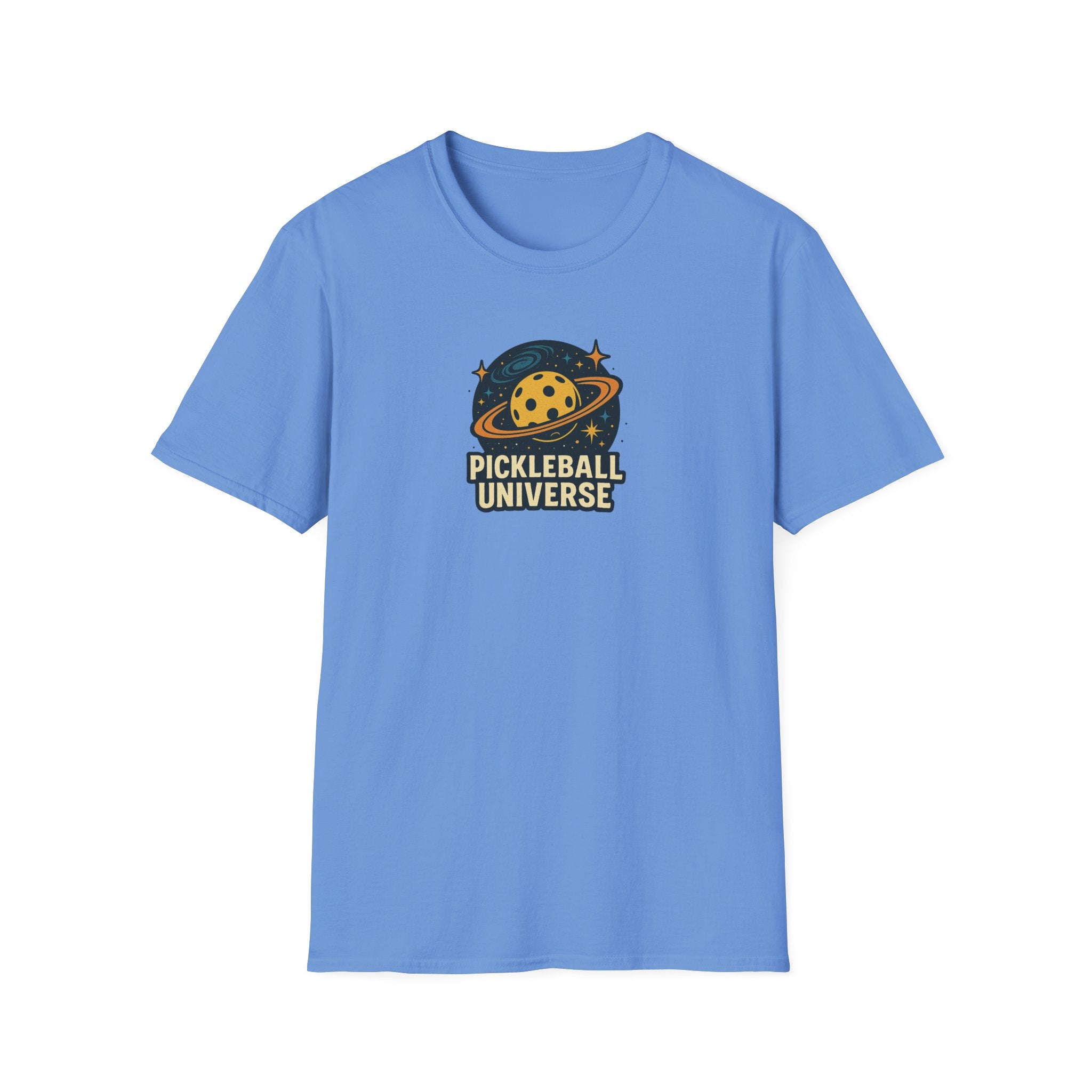 Sats and Stripes Pickleball Universe T-Shirt Fun Space Pickleball Graphic Tee Sky Blue