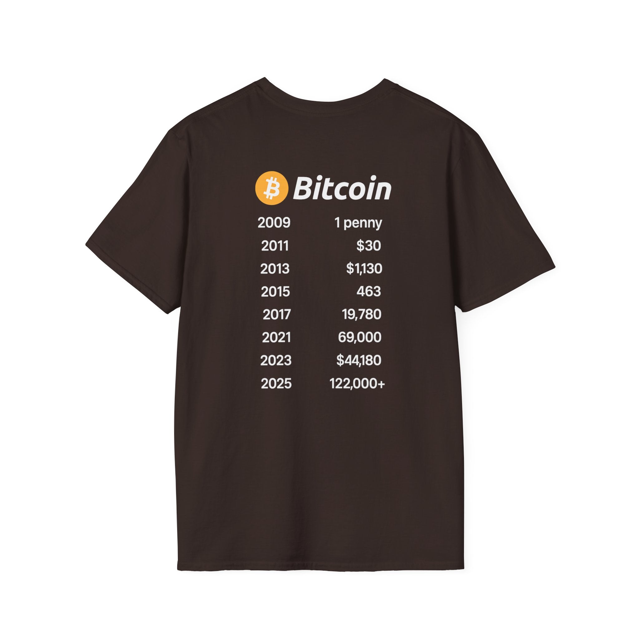 Sats and Stripes Bitcoin All-Time Highs Timeline T-Shirt Brown