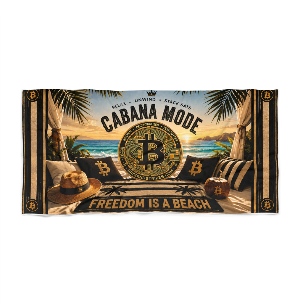 Sats and Stripes Bitcoin Cabana Beach Towel Cabana Mode “Relax • Unwind • Stack Sats” 