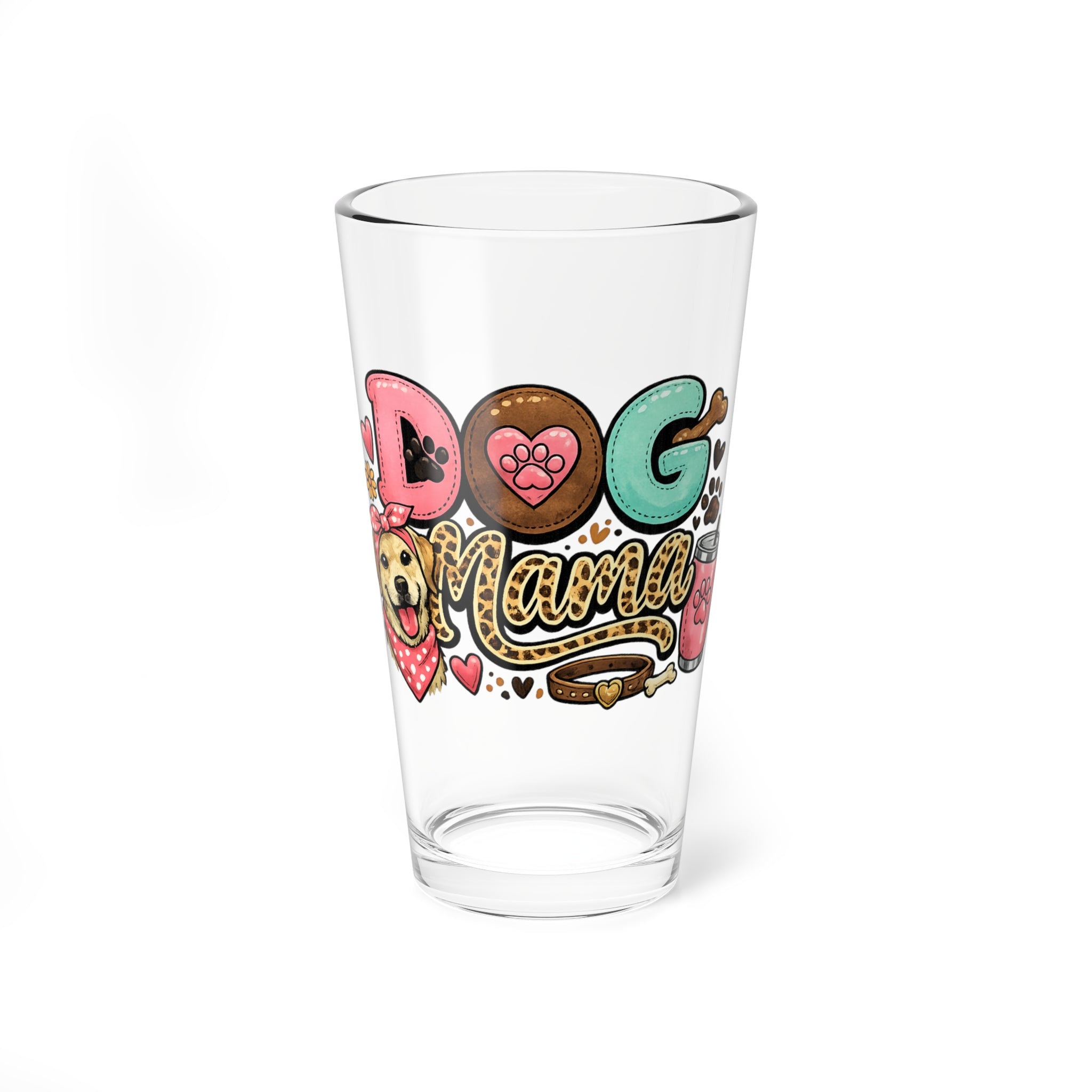 Dog Mama Pint Glass Cute Dog Lover Beer Glass Gift for Dog Moms Fun Pet Lover Drinkware 16 oz