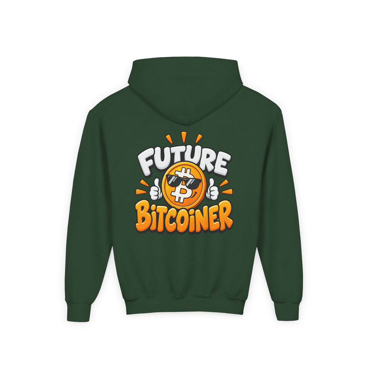 SatsandStripes.com Future Bitcoiner Youth Hoodie – Kids Bitcoin Sweatshirt Forest Green