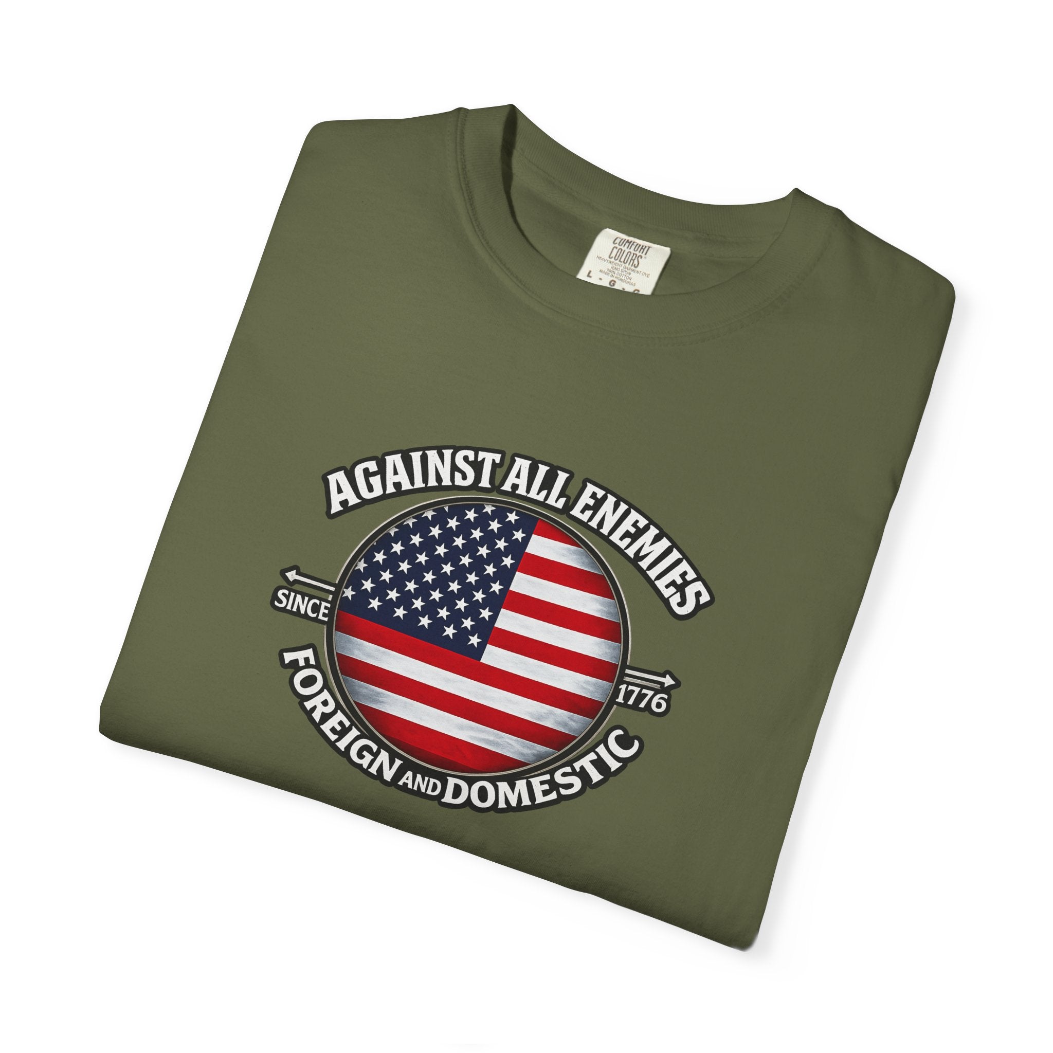 Against All Enemies Hemd Patriotisches Amerikanische Flagge T-Shirt 1776 USA Shirt Militär Veteran Patriot Geschenk 6 Farben 100% Baumwolle