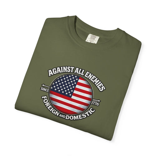 Against All Enemies Shirt Patriotic American Flag T-Shirt 1776 USA Shirt Military Veteran Patriot Gift 6 colors 100% cotton