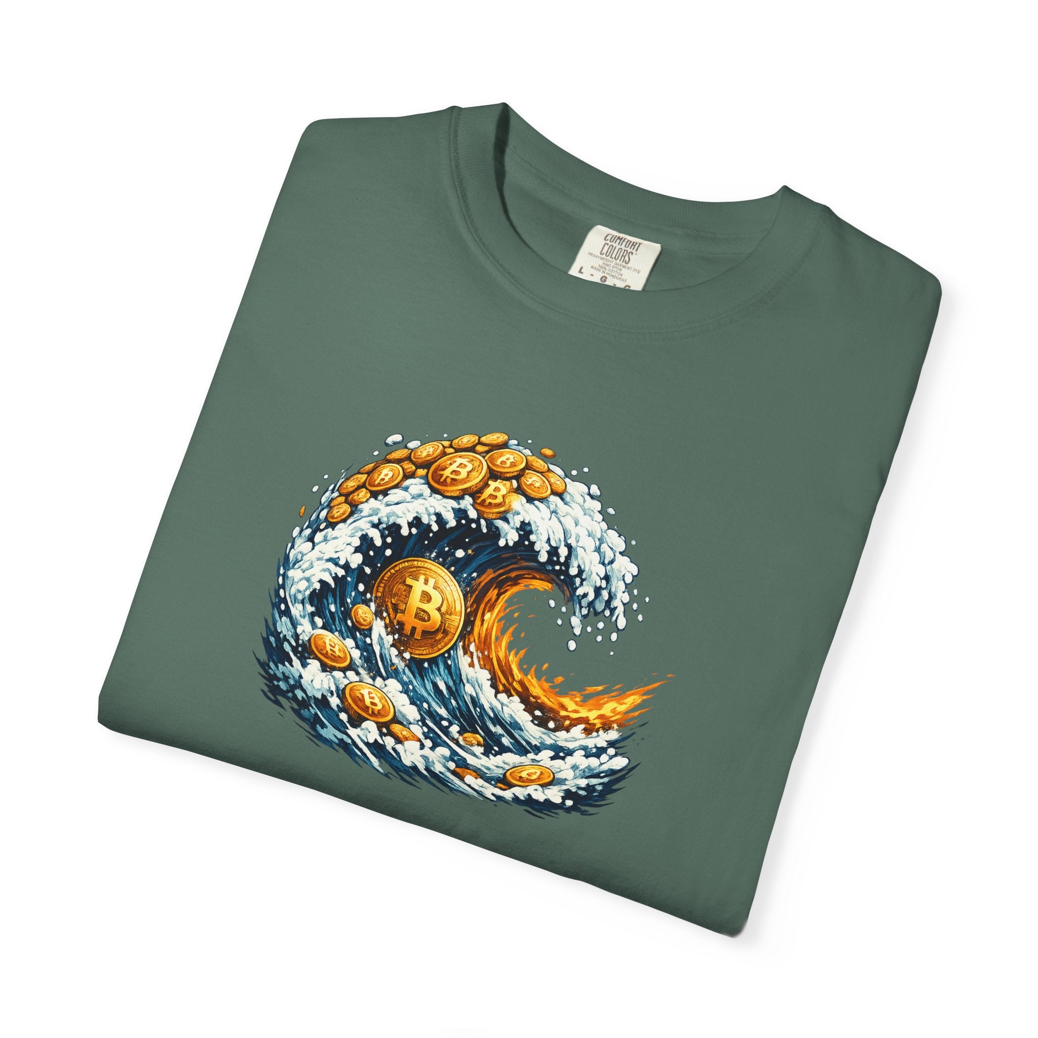 Bitcoin Tidal Wave T-Shirt Futuristic Crypto Graphic Tee Bitcoin Art Shirt Crypto Gift for Him 12 colors 100% cotton