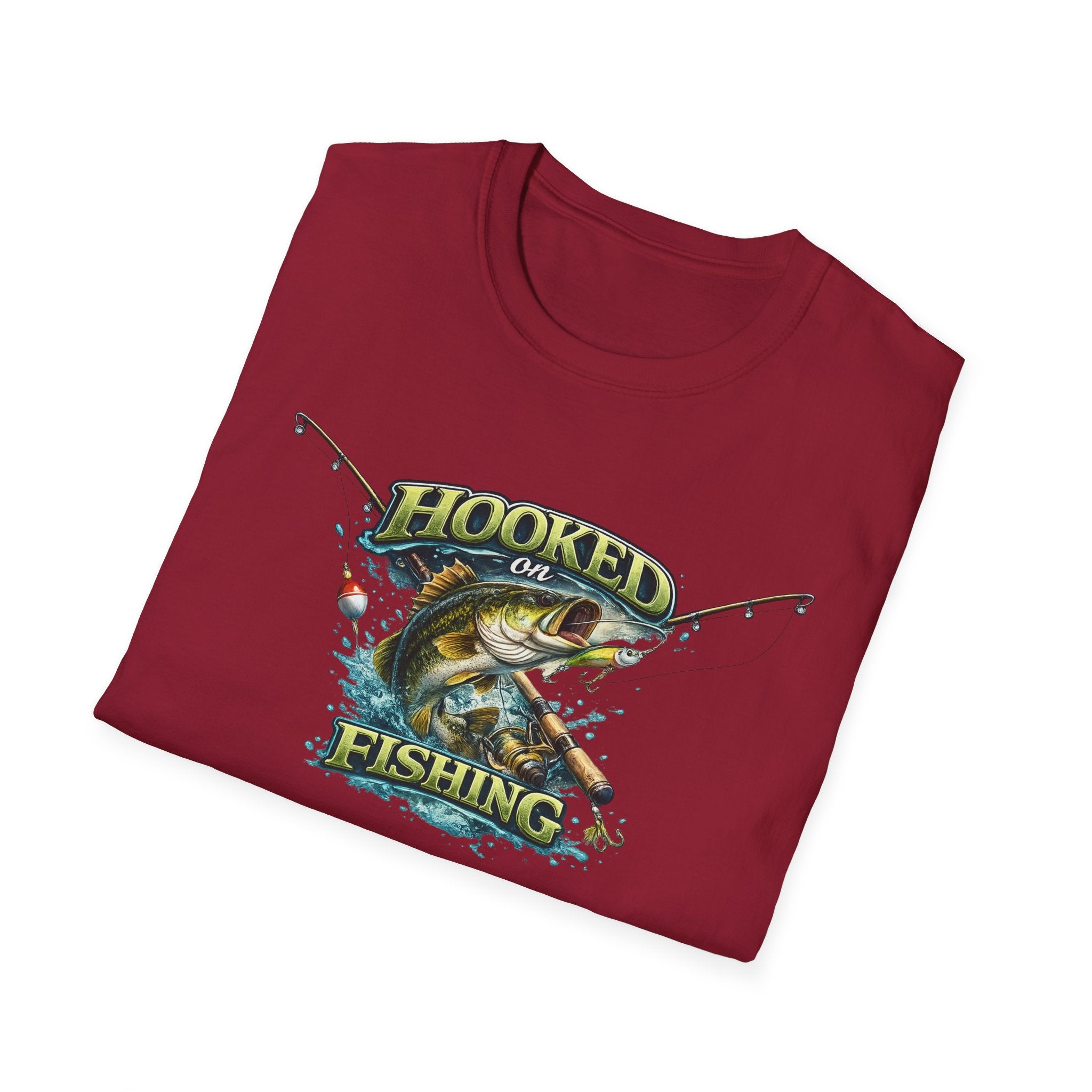 Hooked on Fishing T-Shirt Bass Fishing Graphic Tee for Anglers 8 colors 100% cotton