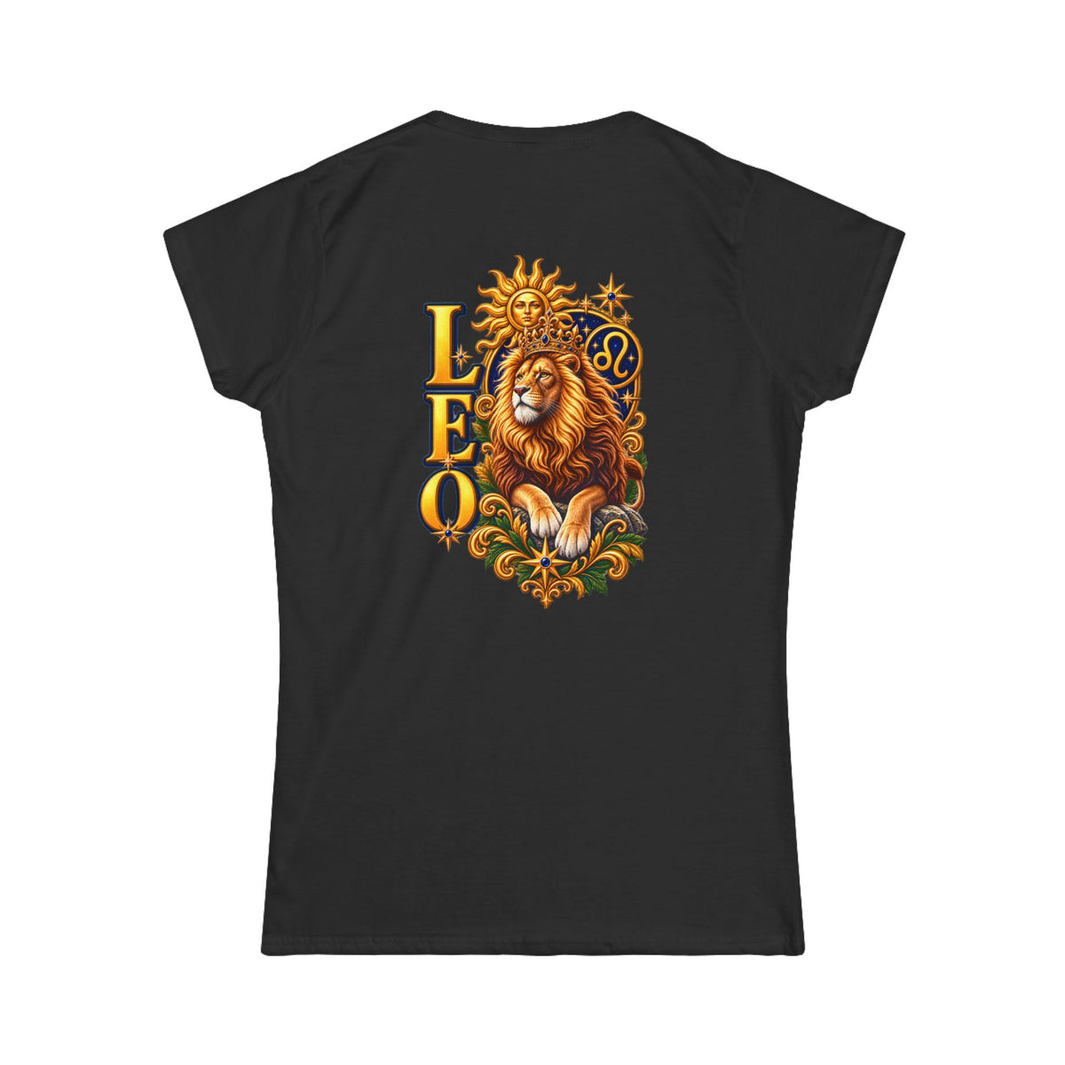 SatsandStripes.com Women’s Leo Zodiac SoftStyle T-Shirt – Bold Lion Astrology Tee for Confident Leo Women Black