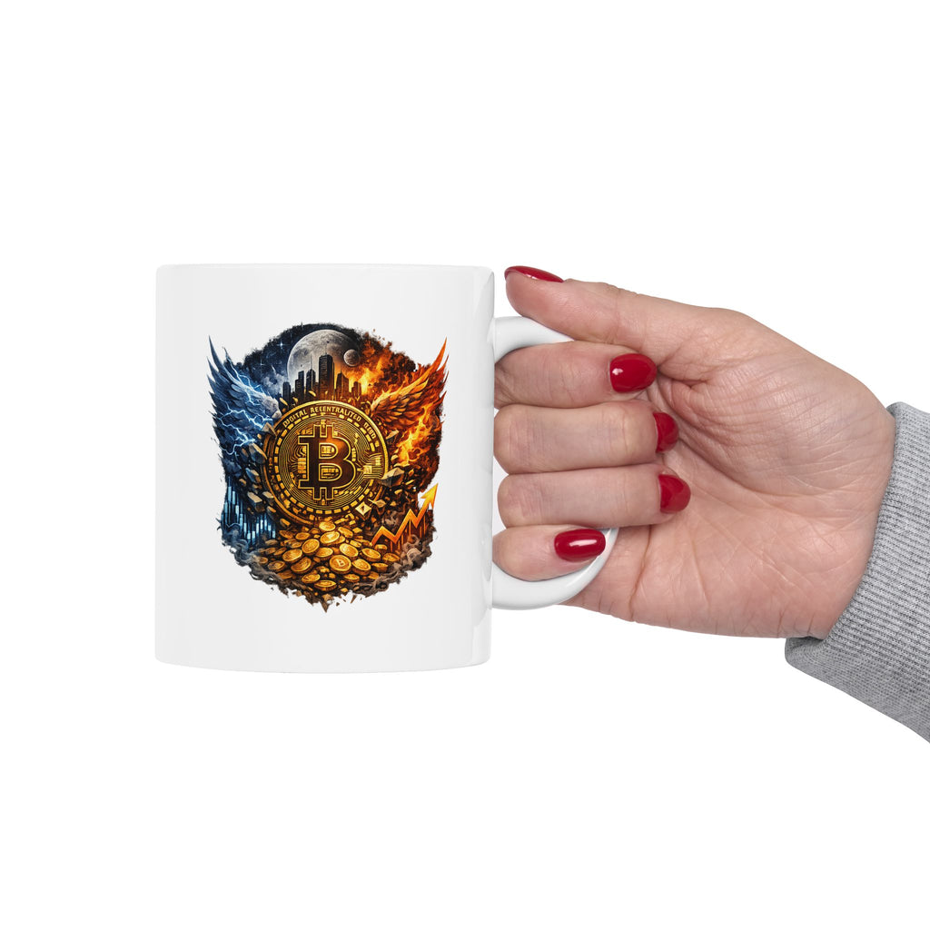 Bitcoin Fire & Ice Mug Crypto Coffee Cup Bullish BTC Art Mug Cryptocurrency Investor Gift Crypto Trader Desk Mug 11 oz