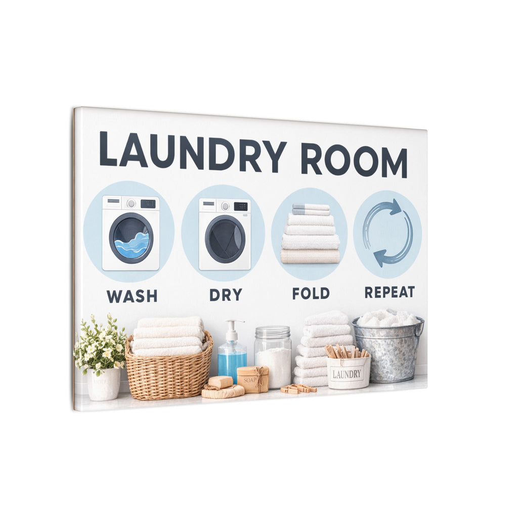 Modern Laundry Room Wall Art Canvas Wash Dry Fold Repeat Laundry Sign Minimalist Laundry Room Decor 18 x 12