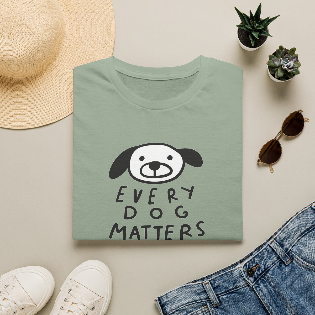 SatsandSripes.com Every Dog Matters T-Shirt Cute Dog Lover Shirt Rescue & Adoption Tee Animal Lover Gift Pet Lover Top Sage Folded