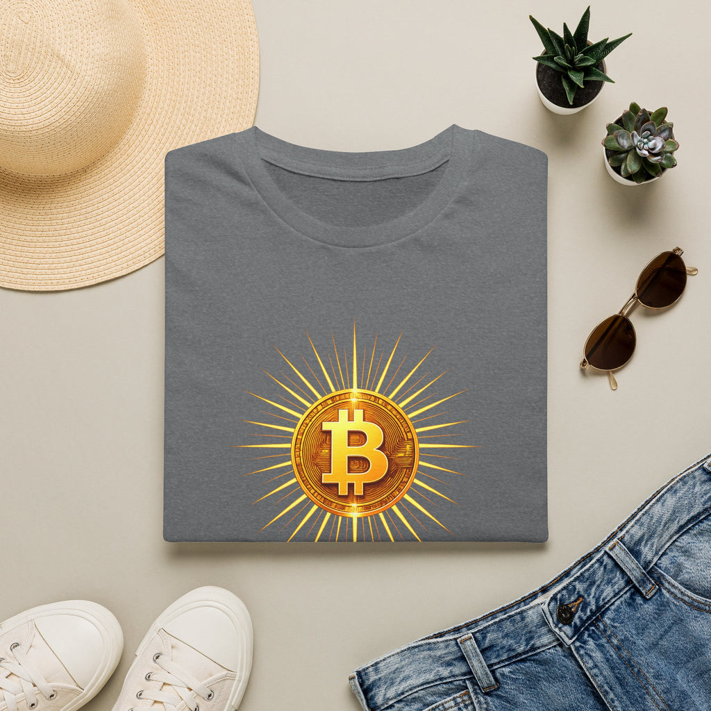 Sats and Stripes Bitcoin Sunburst Tee Where style meets conviction & the future burns bright Grey Folded