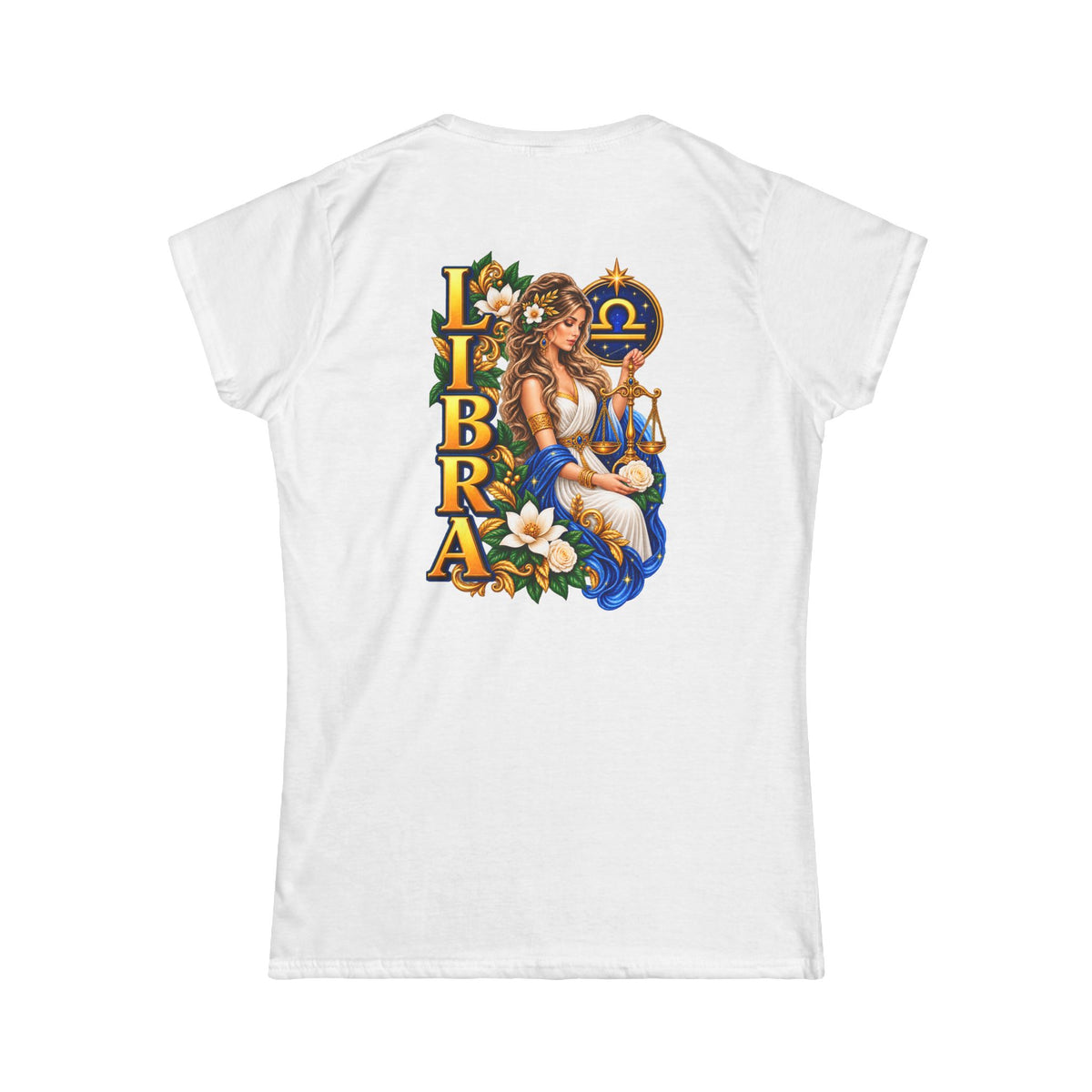 SatsandStripes.com Libra Zodiac Women’s T-Shirt – Elegant Astrology Back Print Tee  September 23–October 22 - White