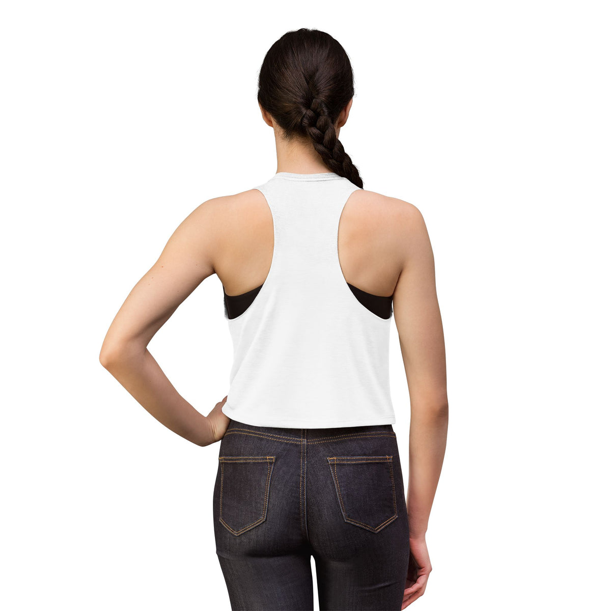 SatsandStripes.com Weights Before Dates Women’s Crop Top – Funny Gym Workout Tank Back View White