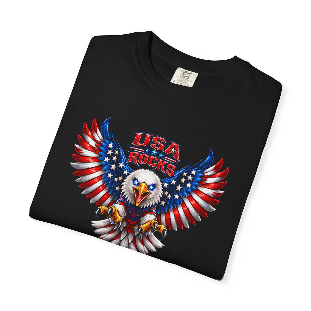 🇺🇸 USA ROCKS Garment-Dyed T-shirt– Born Free. Built Fierce. Patriotic Eagle Graphic Tee  colors - 100% cotton