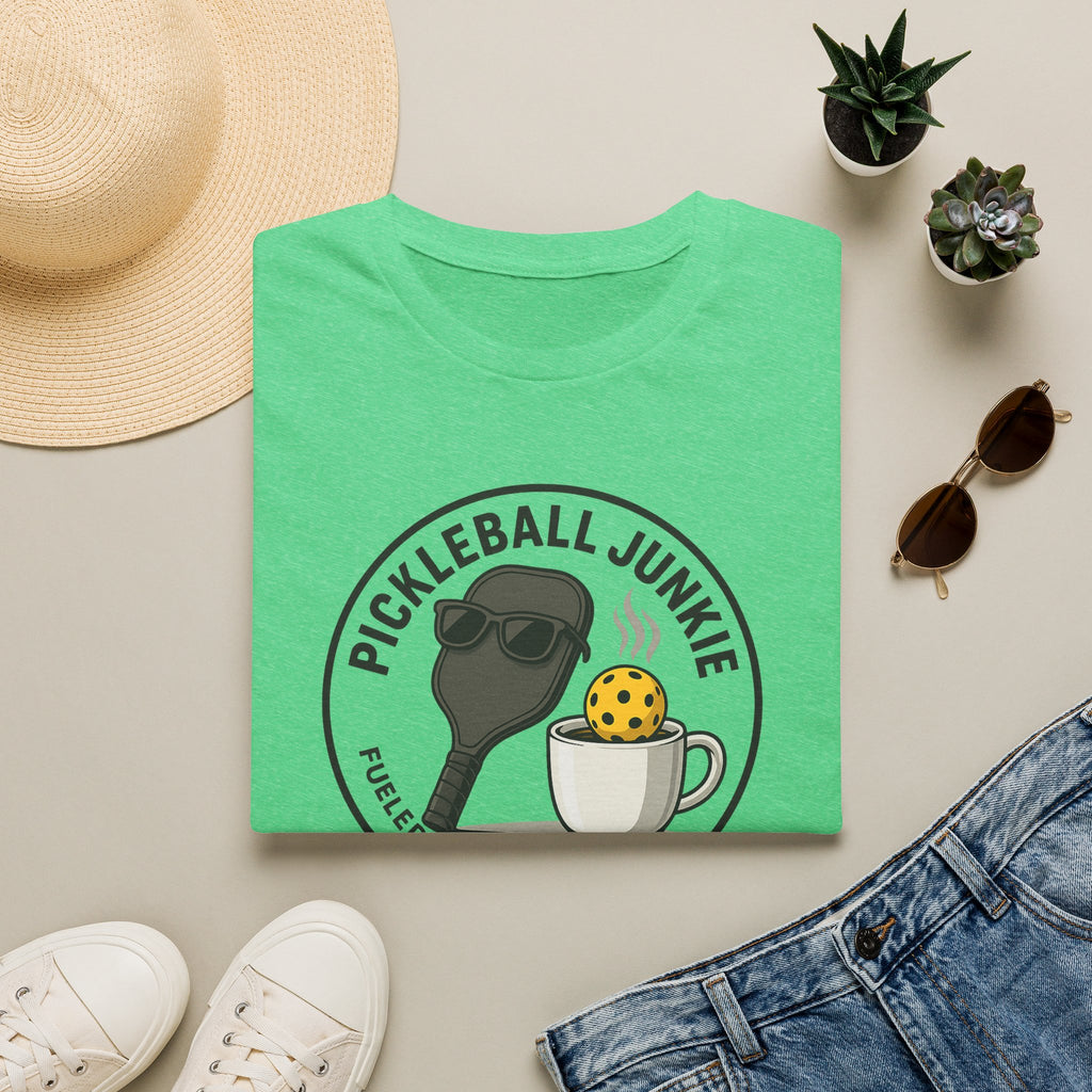 Sats and Stripes Pickleball Junkie Tee Fueled by Coffee & Dinks Irish Green Folded