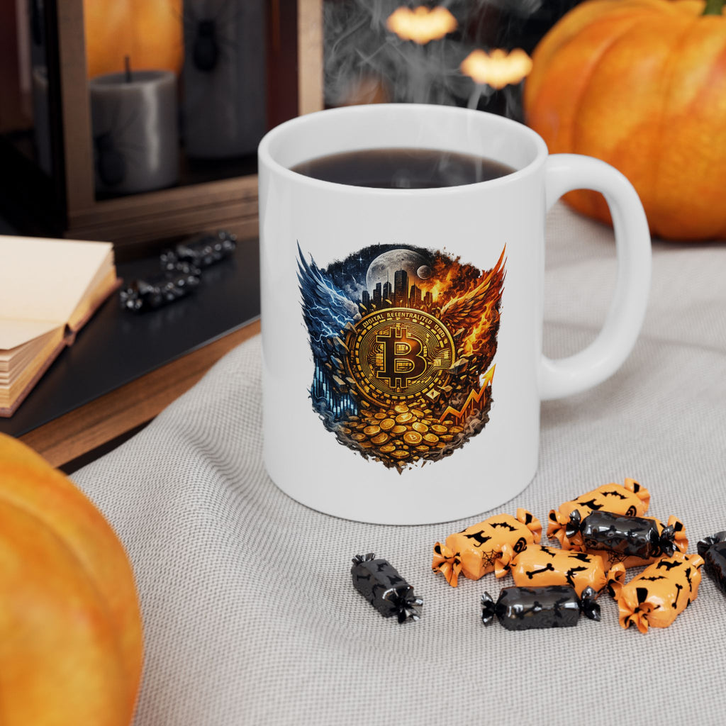Bitcoin Fire & Ice Mug Crypto Coffee Cup Bullish BTC Art Mug Cryptocurrency Investor Gift Crypto Trader Desk Mug 11 oz