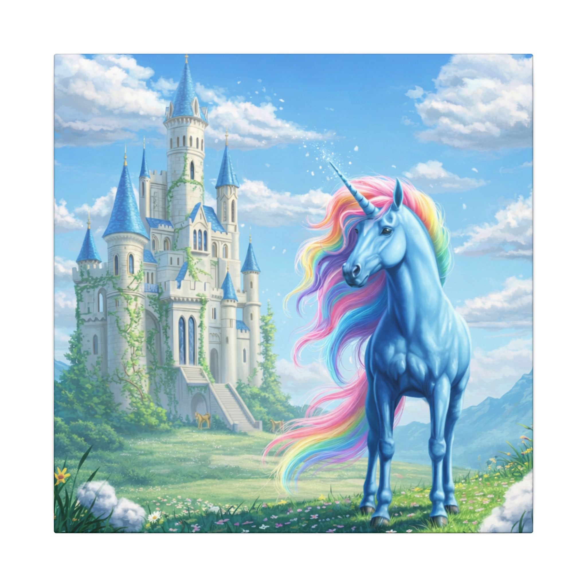 Magical Unicorn Castle Canvas Wall Art Girls Unicorn Bedroom Decor Fantasy Princess Room Wall Art 16x16 or 24x24
