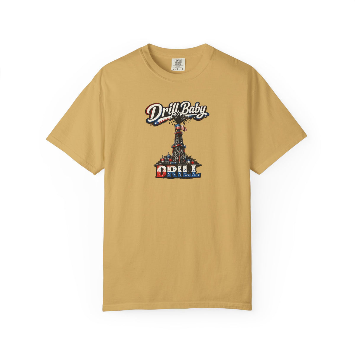 Sats and Stripes Drill Baby Drill Patriotic Oilfield T-Shirt MAGA Energy Independence Shirt Pro Oil & Gas USA Graphic Tee Mustard Folded