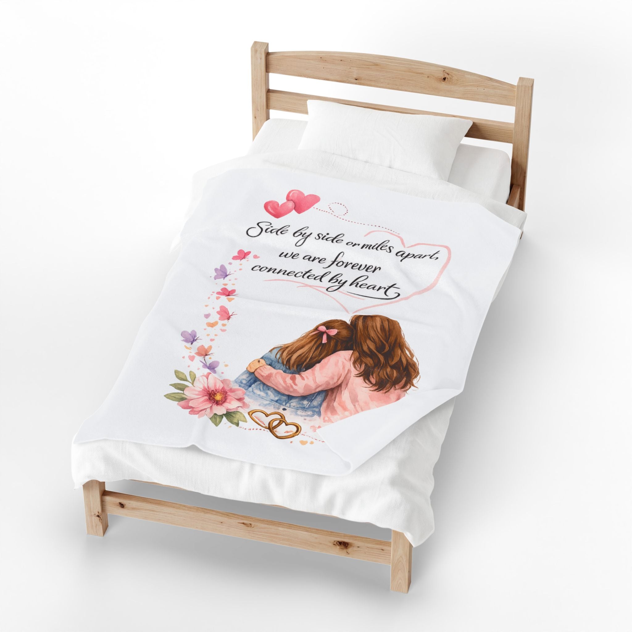 Mother Daughter Blanket Side by Side or Miles Apart - Forever Connected by Heart Mothers Day Gift 50" x 60"