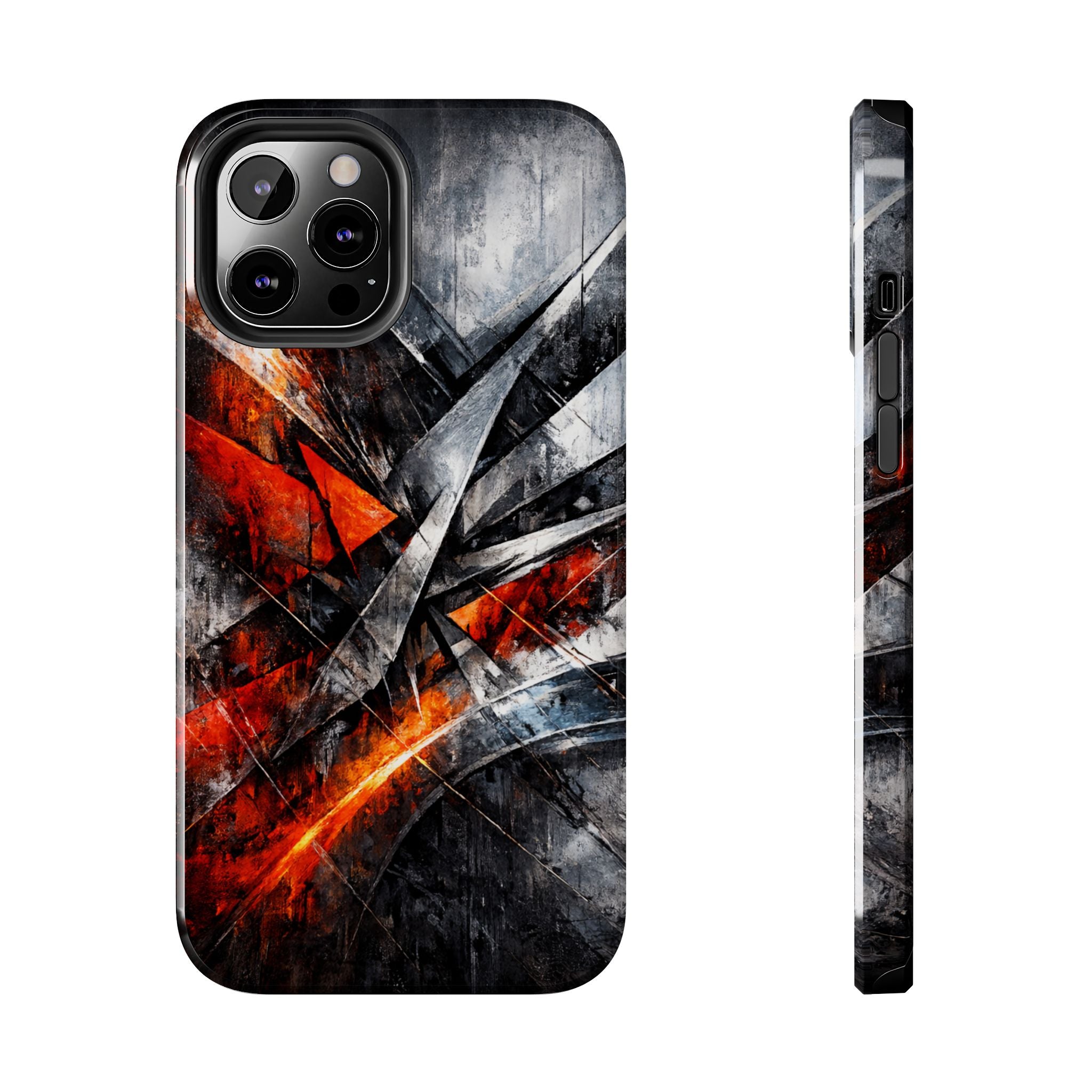 Abstrakte Rot-Schwarze Handyhülle Geometrisches Armor-Design Stoßfeste Hülle iPhone & Samsung