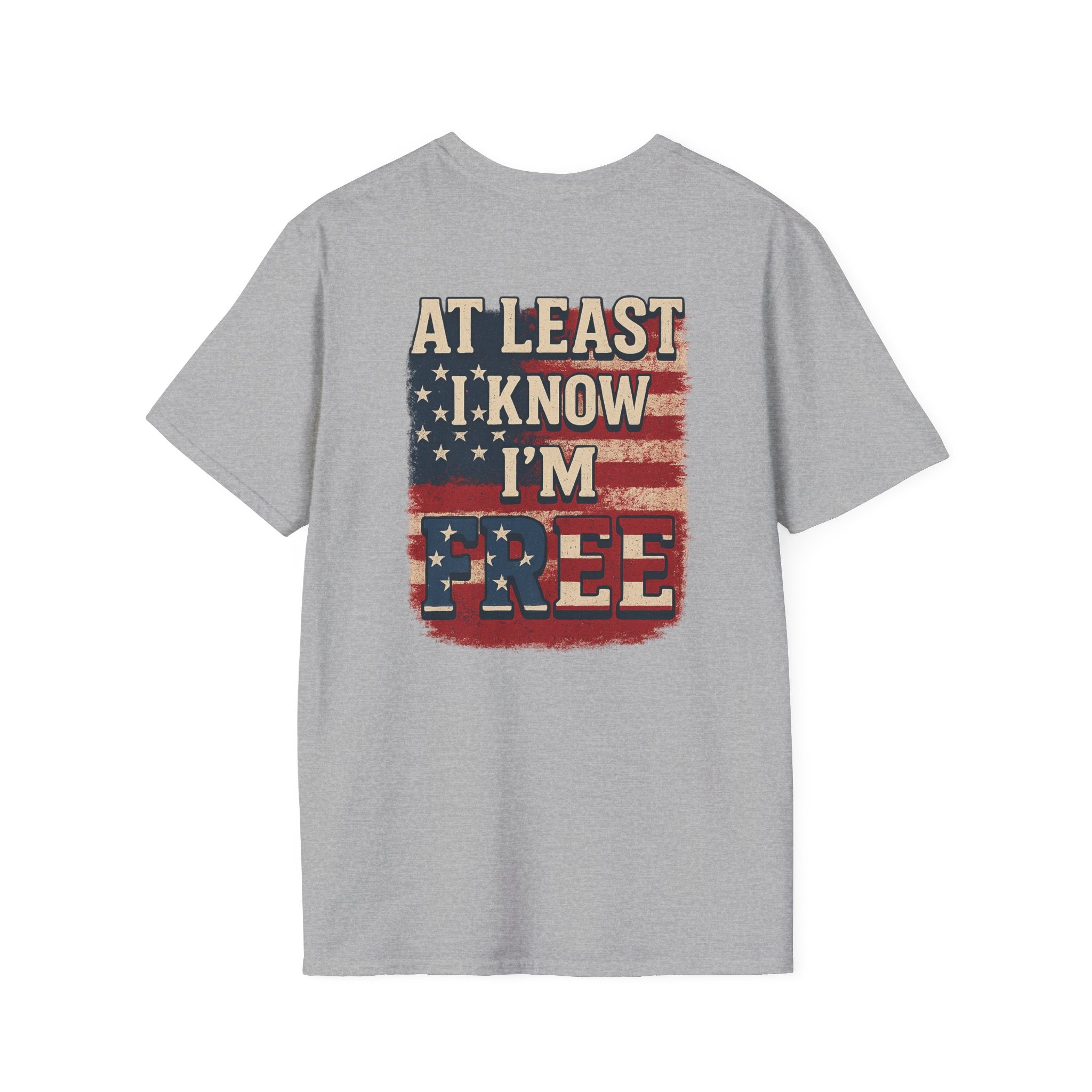 Proud to be an American at Least I know I'm Free Patriotic Tee with Eagle and Flag 5 colors 100% cotton