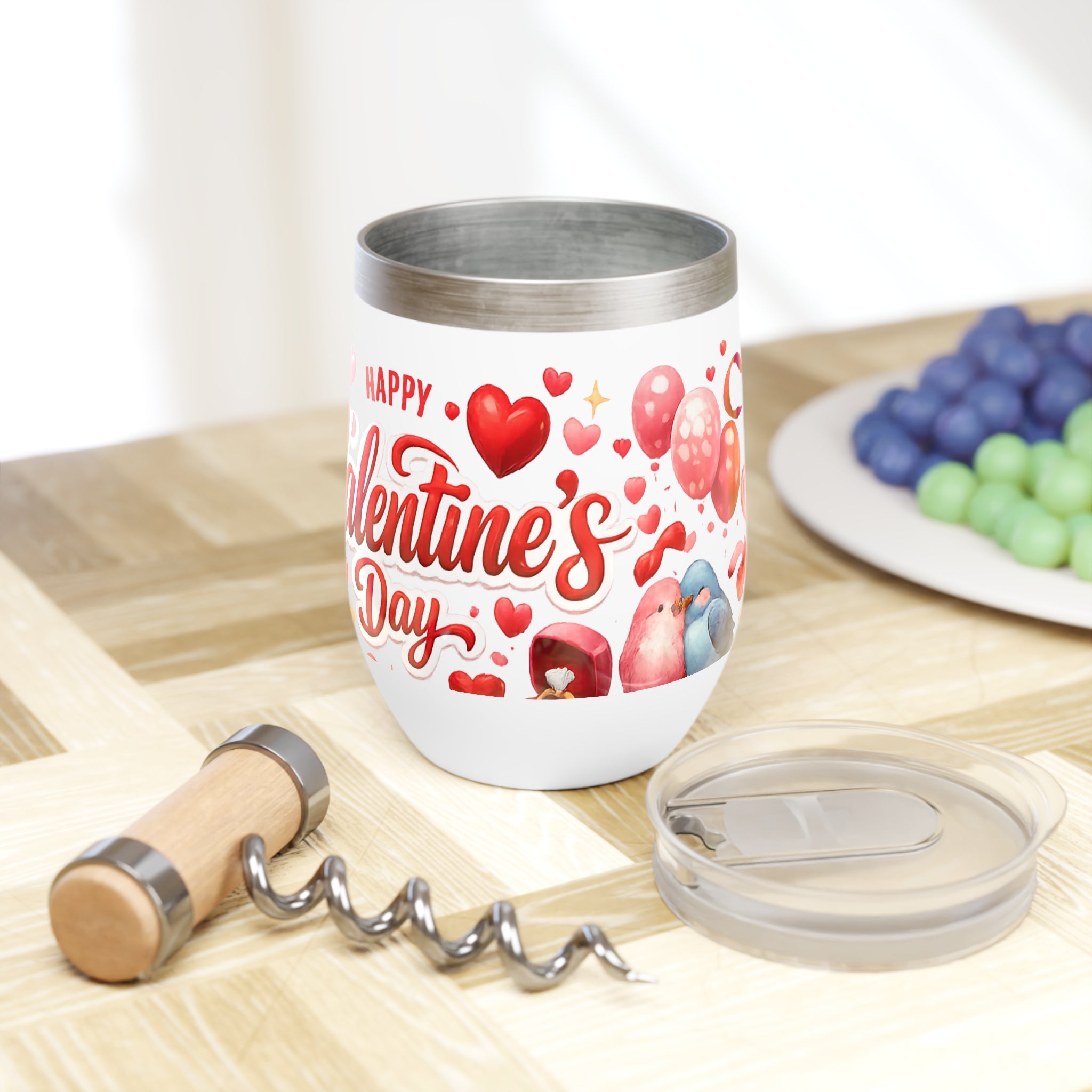 Happy Valentine's Day Wine Tumbler Stainless Steel Insulated Wine Cooler Cute Cupid & Hearts Valentine Gift for Her or Him 12 oz