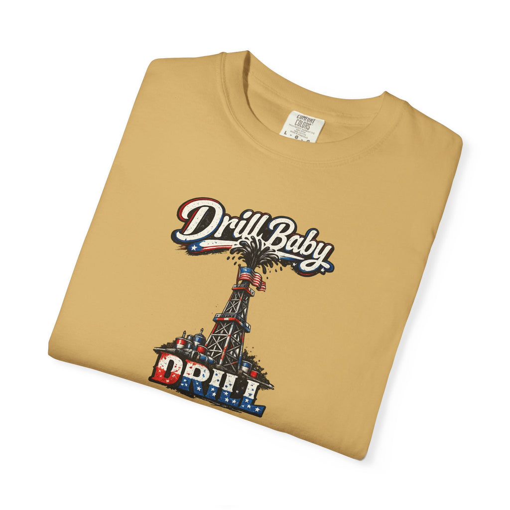 Sats and Stripes Drill Baby Drill Patriotic Oilfield T-Shirt MAGA Energy Independence Shirt Pro Oil & Gas USA Graphic Tee Mustard