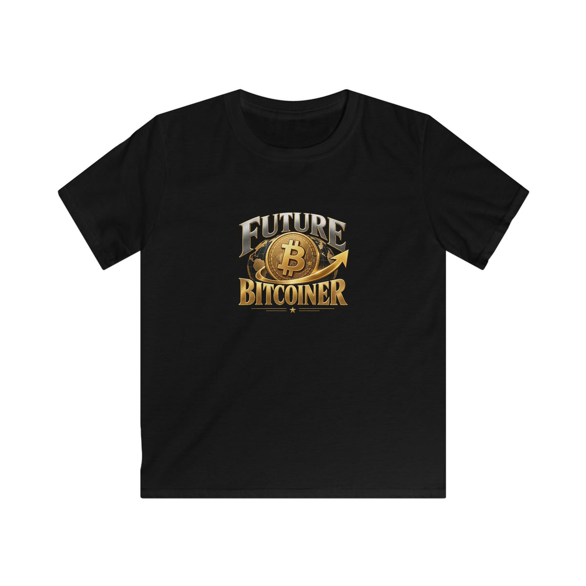 SatsandStripes.com Future Bitcoiner Youth SoftStyle T-Shirt – Bitcoin Kids Tee, Crypto Gift Shirt Black