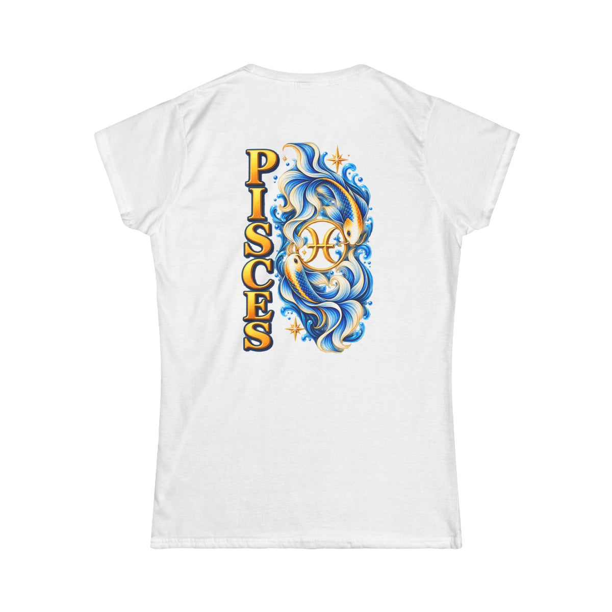 SatsandStripes.com Pisces Women’s Zodiac SoftStyle T-Shirt – Koi Fish & Ocean Astrology Graphic Tee White
