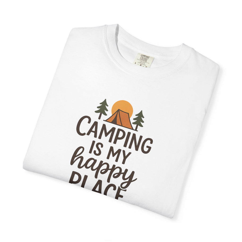 Camping Is My Happy Place T-shirt Camping Graphic Tee, Tent & Campfire Design 5 colors 100% cotton