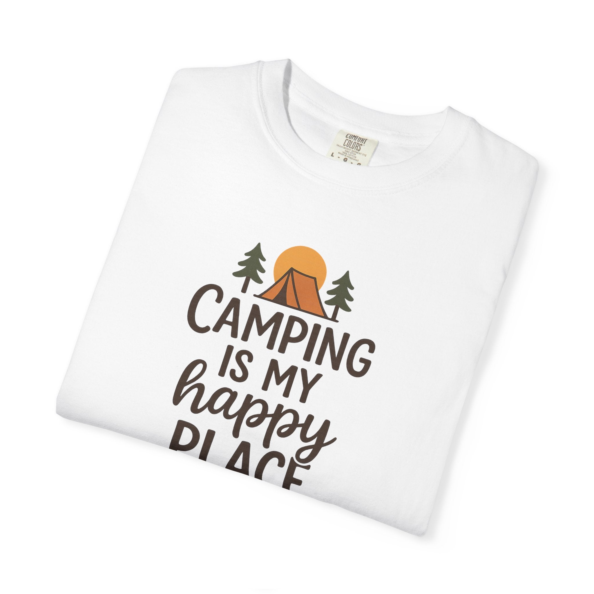 Camping Is My Happy Place T-shirt Camping Graphic Tee, Tent & Campfire Design 5 colors 100% cotton