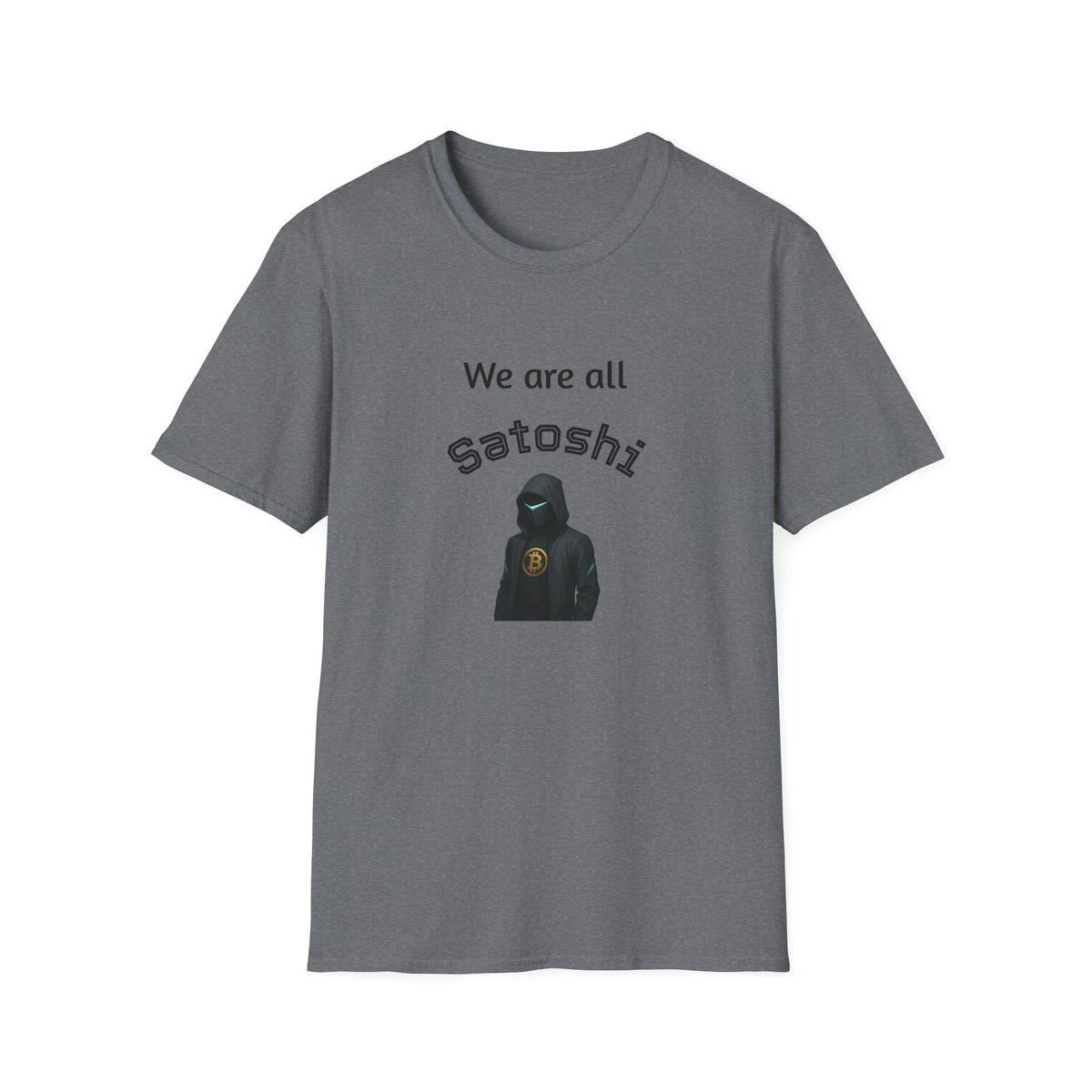 SatsandStrpes.com We Are All Satoshi Bitcoin T-Shirt A symbol of anonymity Grey