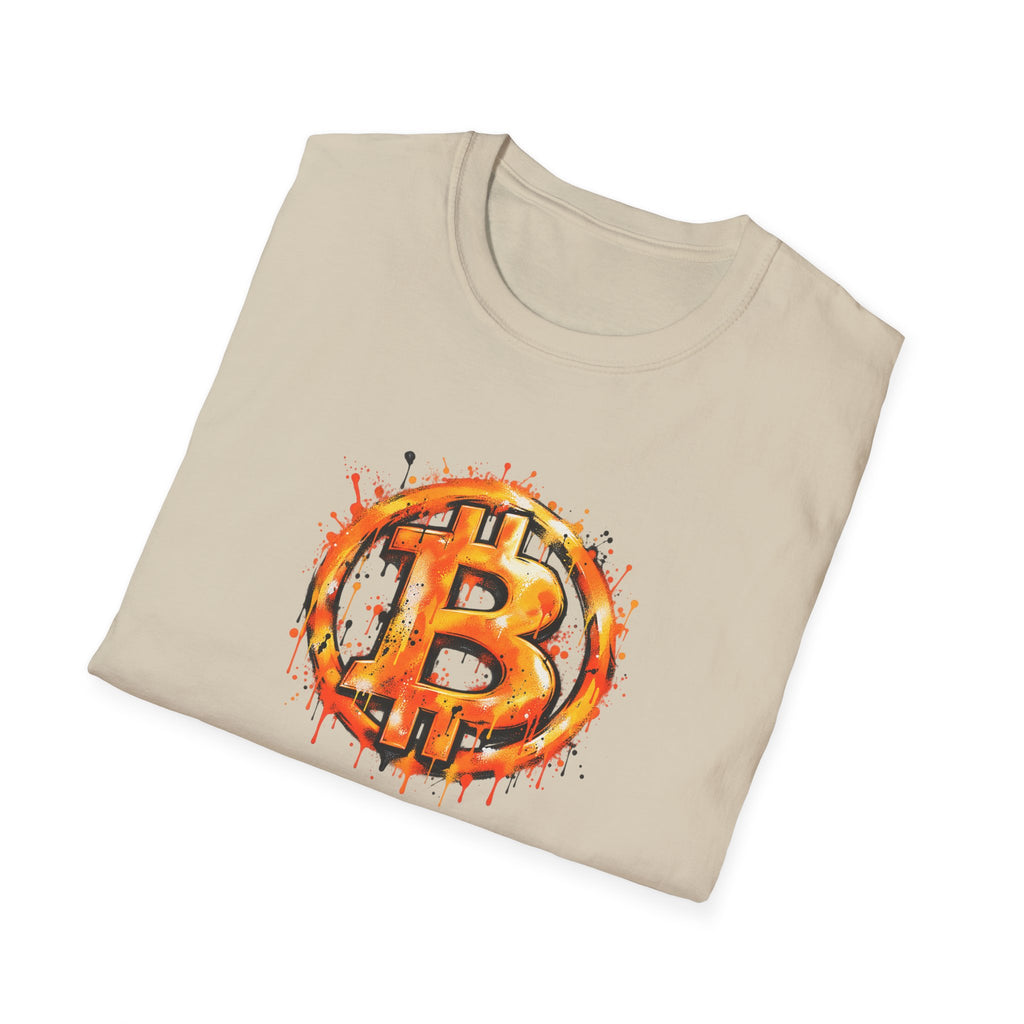 SatsandStripes.com Bitcoin Graffiti Spray Paint Softstyle® T-Shirt  Bold BTC Street Art Graphic Tee Sand Folded