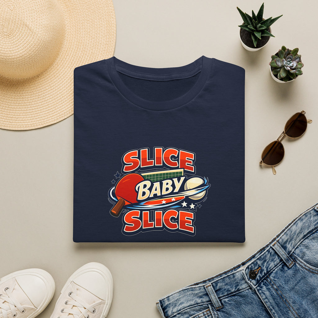 Sats and Stripes Slice Baby Slice Table Tennis T-Shirt Ping Pong Graphic Tee Navy Folded