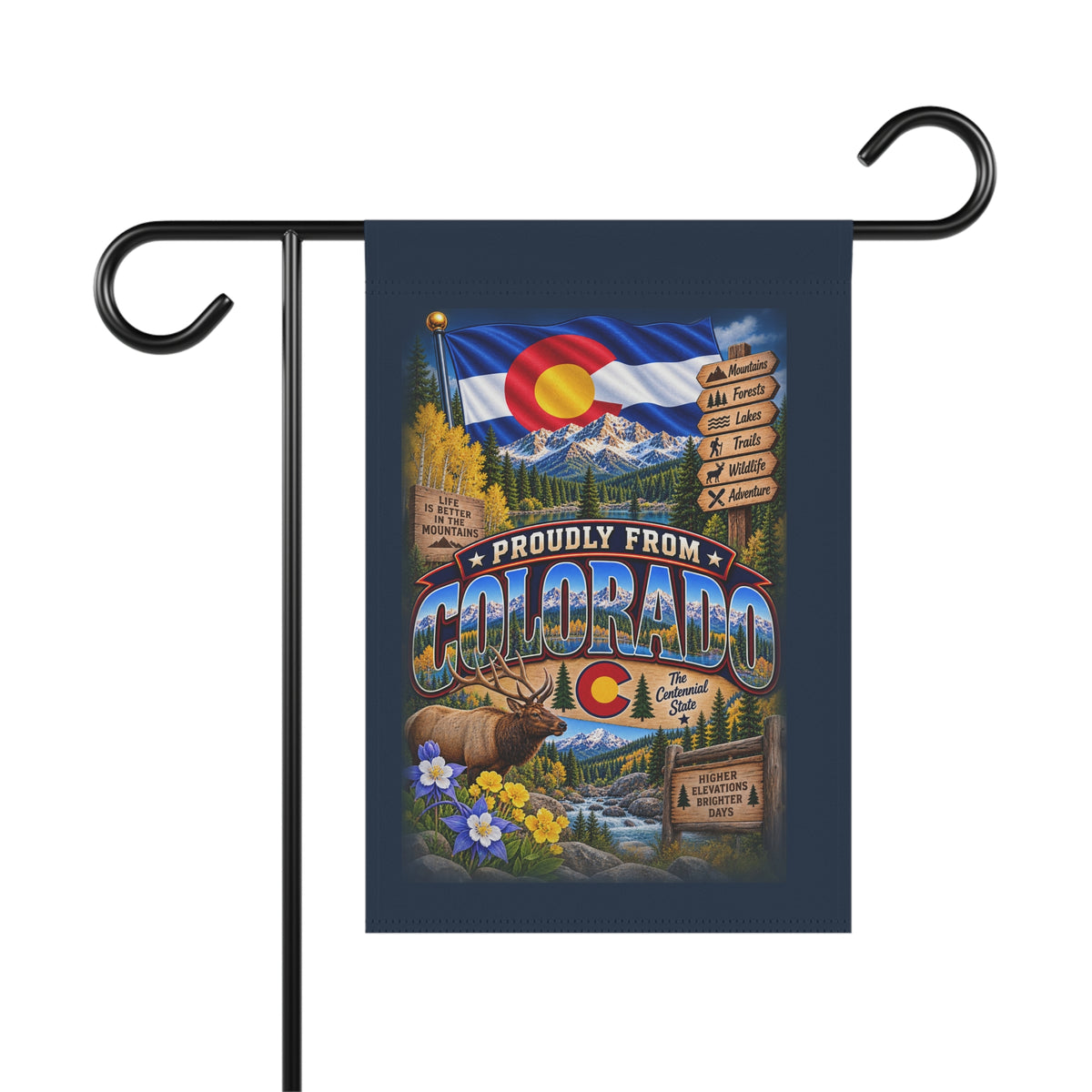 SatsandStripes.com Proudly From Colorado 12 x 18 Garden Flag – Rocky Mountains, Elk & Centennial State Yard Decor