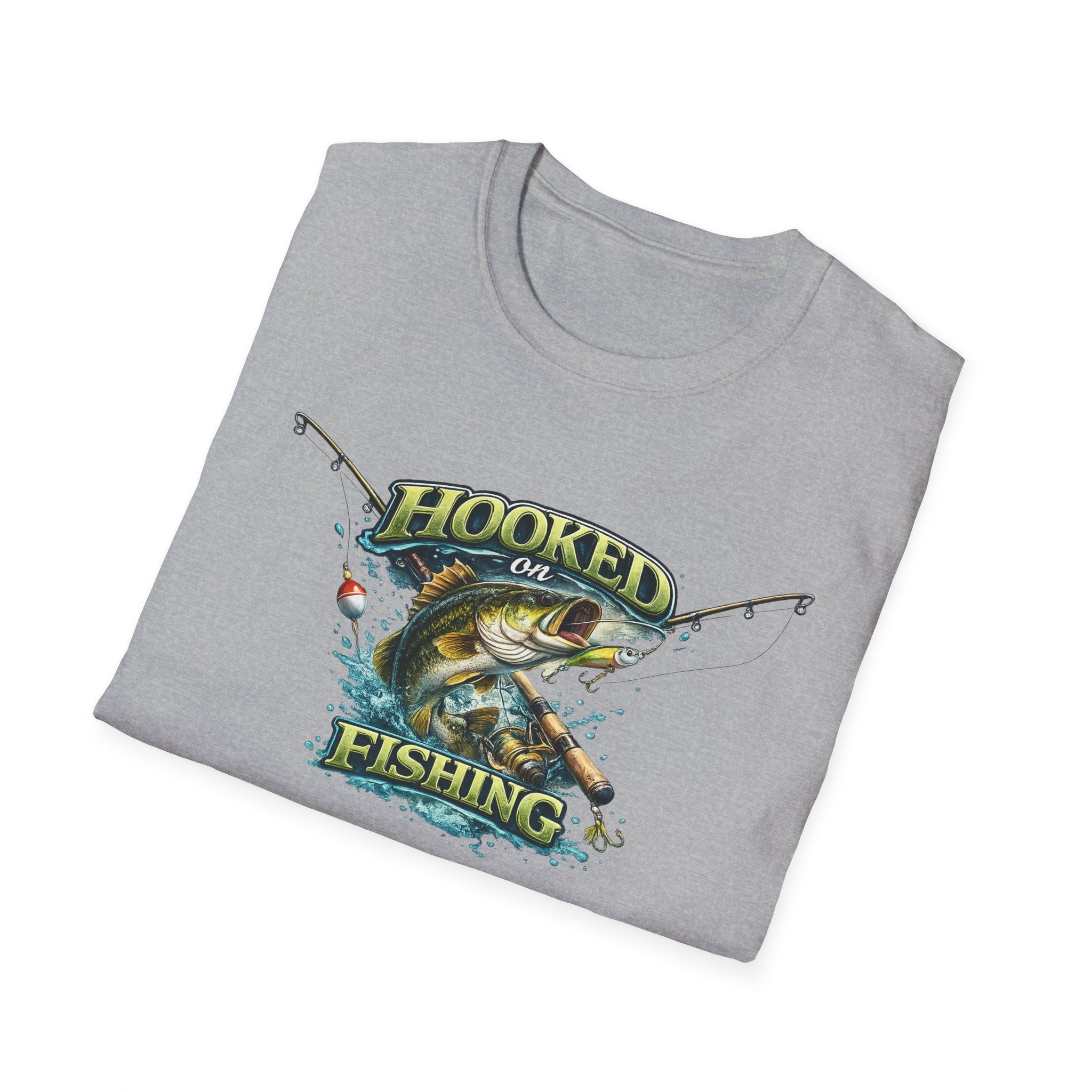 Hooked on Fishing T-Shirt Bass Fishing Graphic Tee for Anglers 8 colors 100% cotton