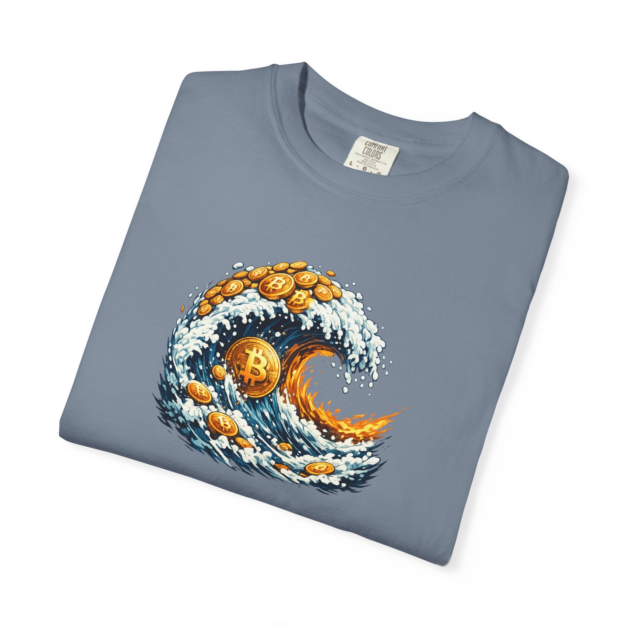 Bitcoin Tidal Wave T-Shirt Futuristic Crypto Graphic Tee Bitcoin Art Shirt Crypto Gift for Him 12 colors 100% cotton