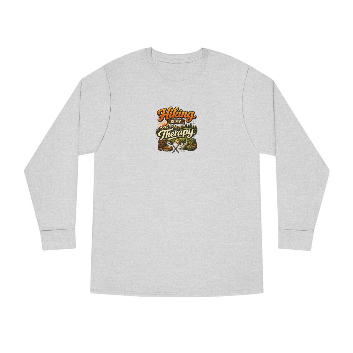 Women's Hiking Is My Therapy Long Sleeve Shirt Funny Hiking Tee Outdoor Nature Lover Gift Camping Trail Top 7 colors 100% cotton